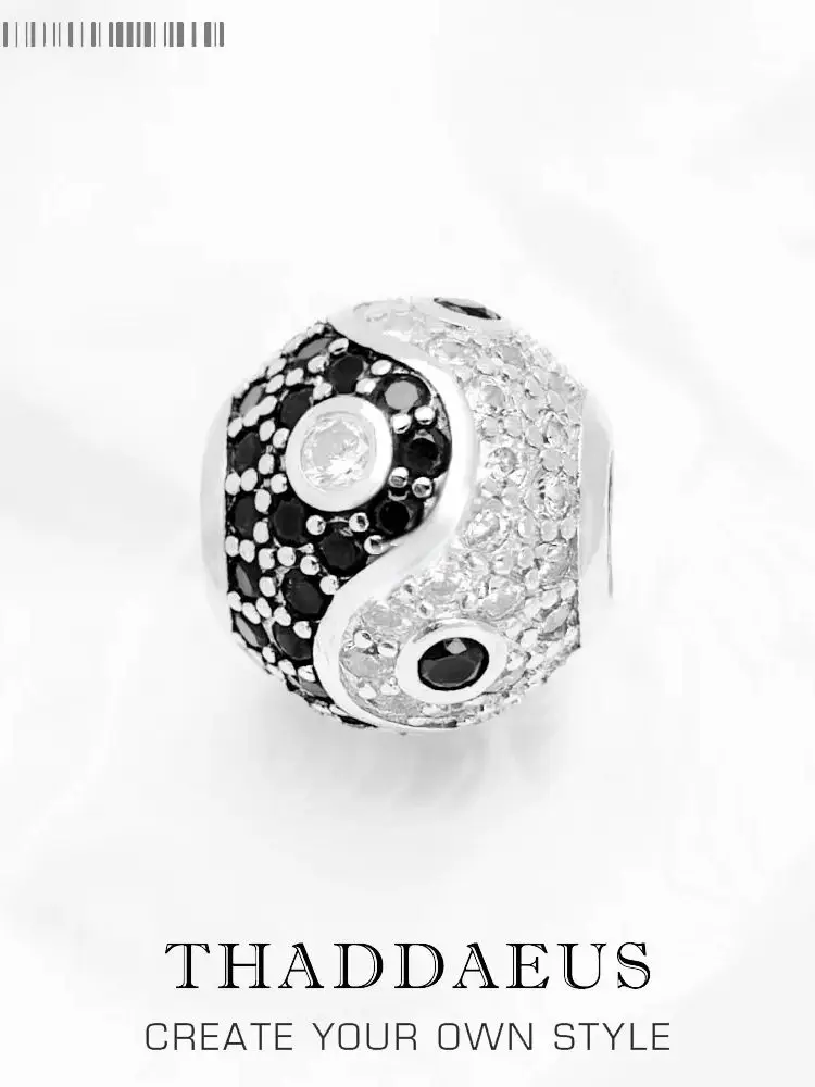 Koraliki Yin Yang Micro Pave Ball Charm Dla kobiet DIY Fine Jewelry Making Men Prawdziwe srebro Sterling 925 Europe Gift — zdjęcie 2