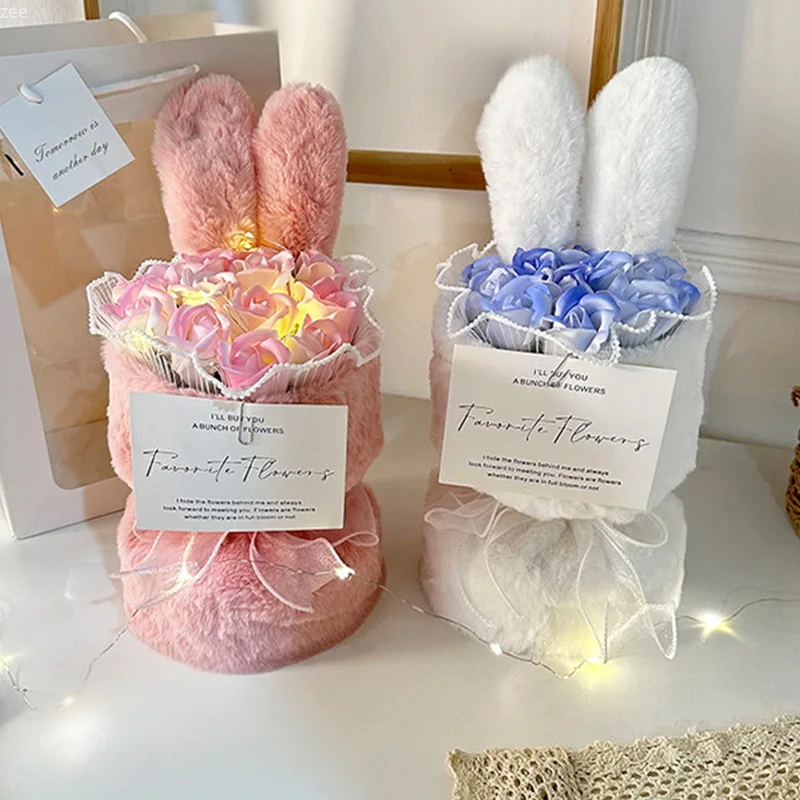 

Rabbit Soap Flower Bouquet Valentine's Day Gifts Artificial Flower Bouquet for Party Supplies Bouqet Flowers Home Decoration
