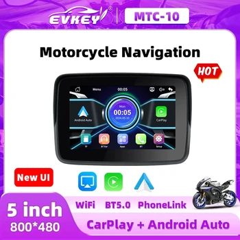 EVKEY GPS Navigation Motorcycle Apple CarPlay Display Portable Motorcycle Wireless Android Auto Monitor IP67 Waterproof