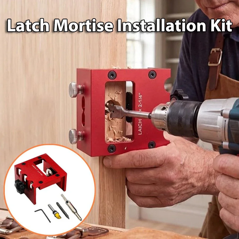 Aluminum Alloy Door Latch Bolt Mortise Jig Template Installation Kit Fits 1-3/8