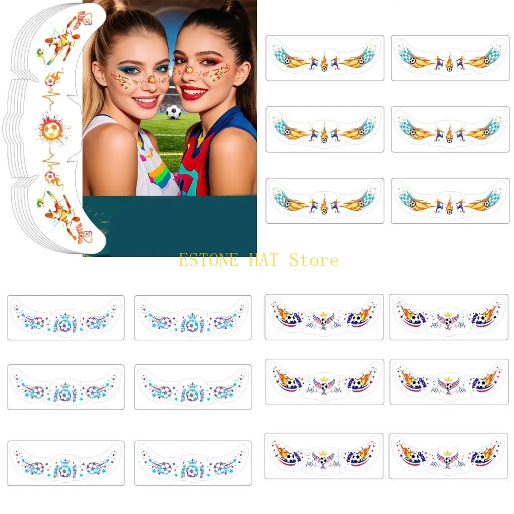 49MF Temporary Face Decal Sticker Set for Soccer Game Day, 6 Sheet Cheek Stickers for Fan Party and Tournament Looks