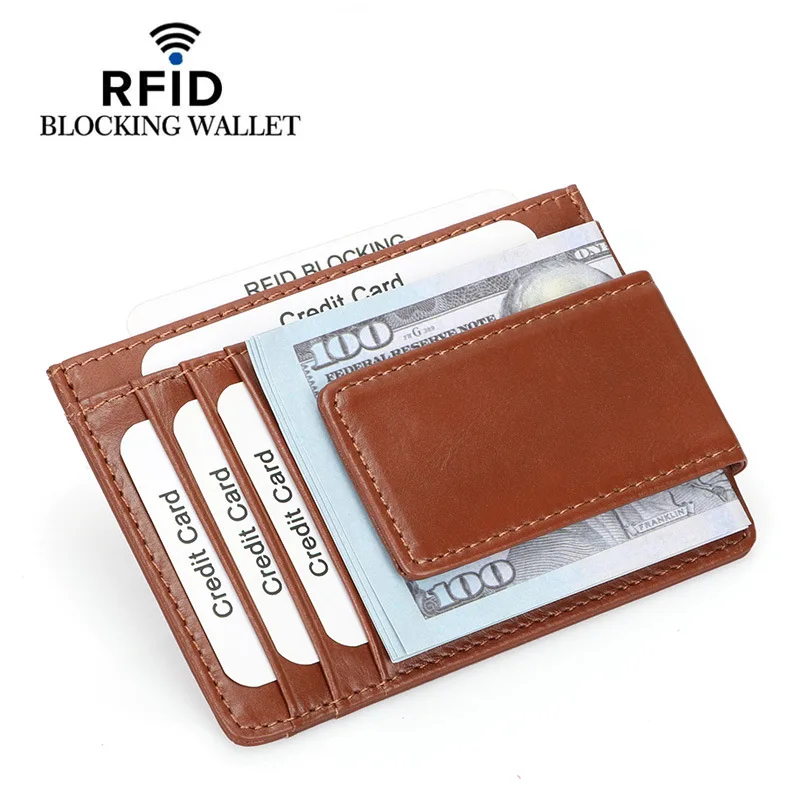 New Cow Leather ID Credit Card Case Men Wallet  Anti-magnetic Money Clip Card Holder Luxury Slim High Quality Minimalist Wallets