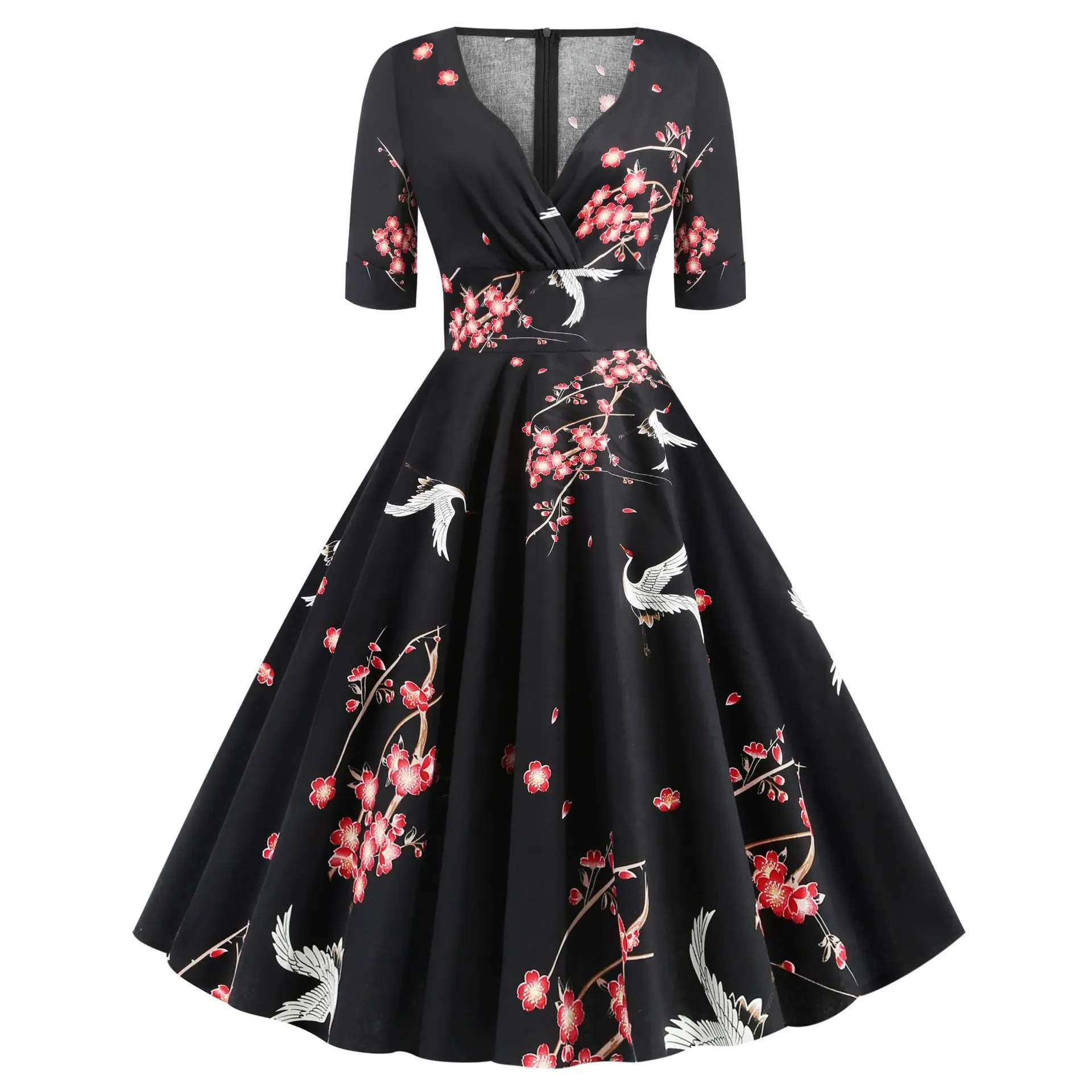 

Women flower print Autumn dress Casual Winter half sleeve Elegant Vintage dress Robe femme office party vestidos
