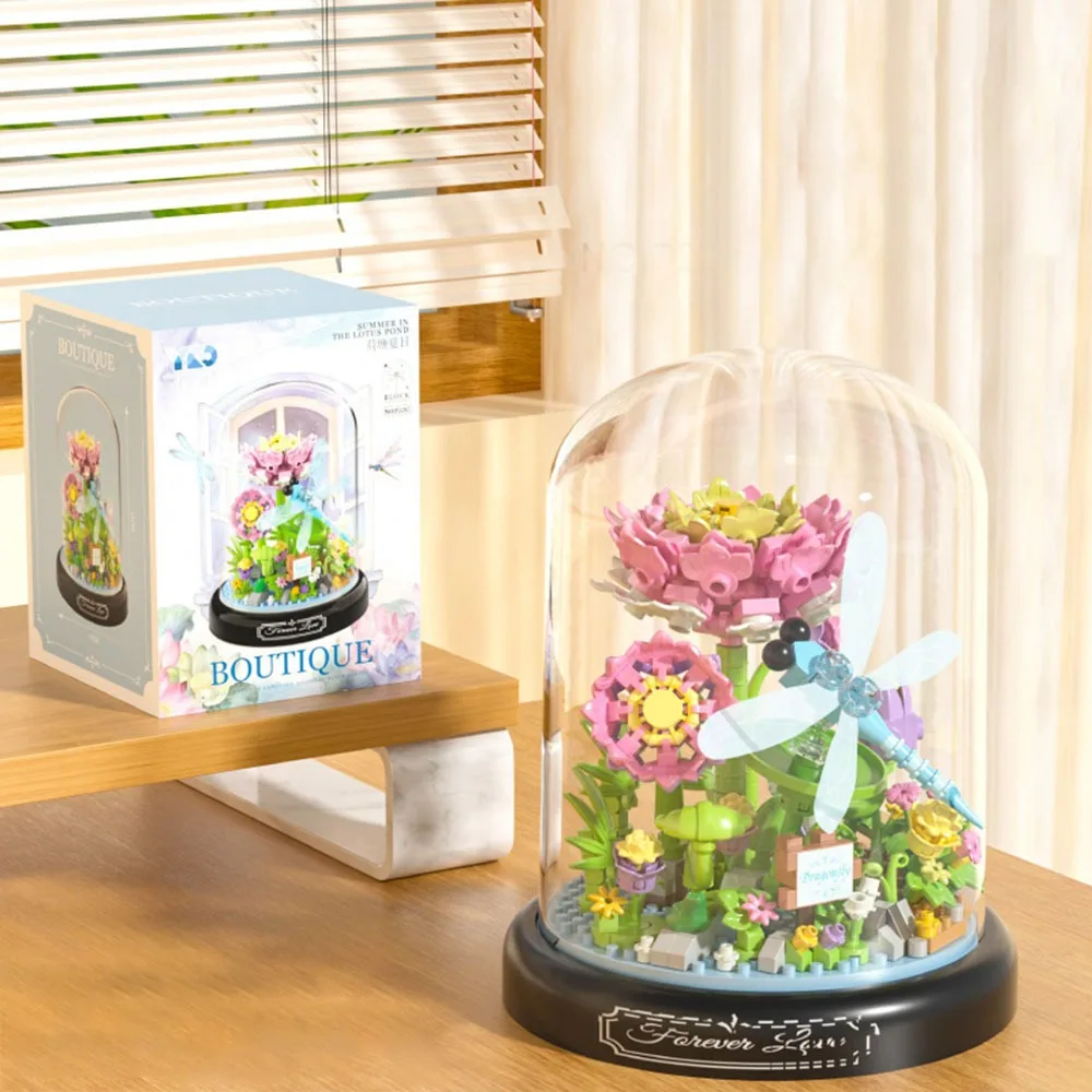 

Разноцветные строительные блоки из микрочисток, сделай сам, цветочное растение, насекомое, растение в горшке, модель, пластиковая божья коровка, стрекоза