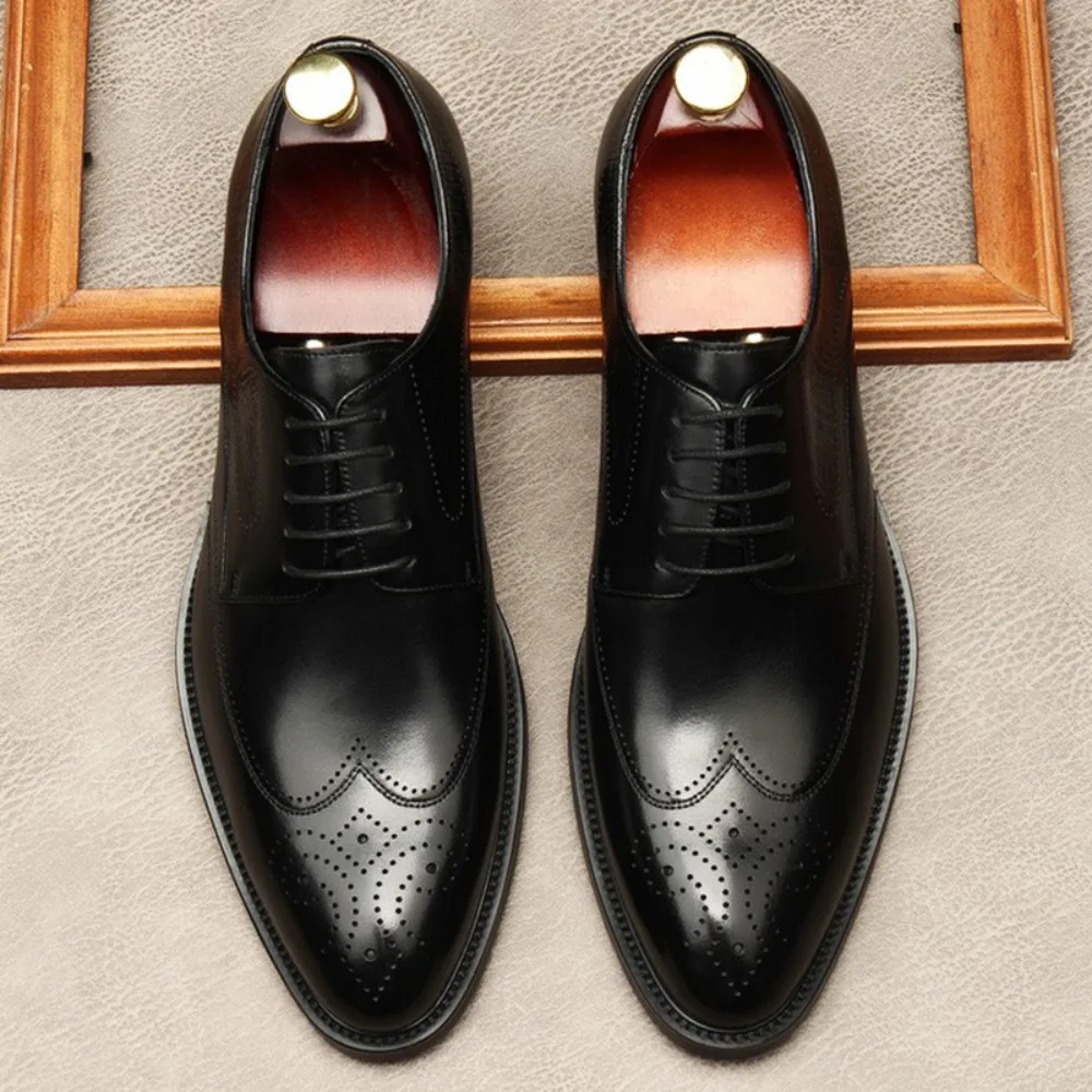 Size 35-46 Handmade Men's Wingtip Oxford Shoes Genuine Calfskin Leather Brogue Dress Shoes Classic Business Formal Shoes for Men