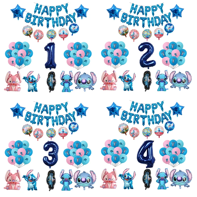 1set Disney Blue Pink Lilo & Stitch Balloon Number Foil Balloons Kids Stitch Theme Birthday Party Decorations Baby Shower Globos