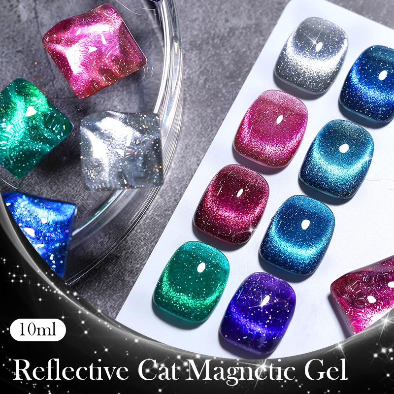 BORN PRETTY Smalto per unghie gel magnetico riflettente gatto 10ML Argento brillante Glitter Vernis Semi permanente Soak Off Gel UV magnetico