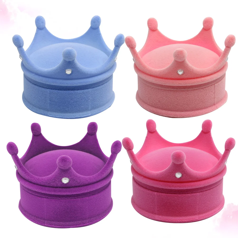 

4Pcs Jewelry Box Crown Shaped Ring Box Blue Rosy Chic Elegant Gift Holder for Wedding Valentine's Day Mother's Day
