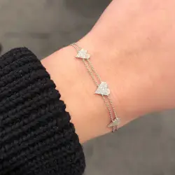 Bling Heart Charm Bracelets for Women Double Chain Paved White Cubic Zircon Rose Gold/Gold/Platinum Plated Color Fashion Jewelry