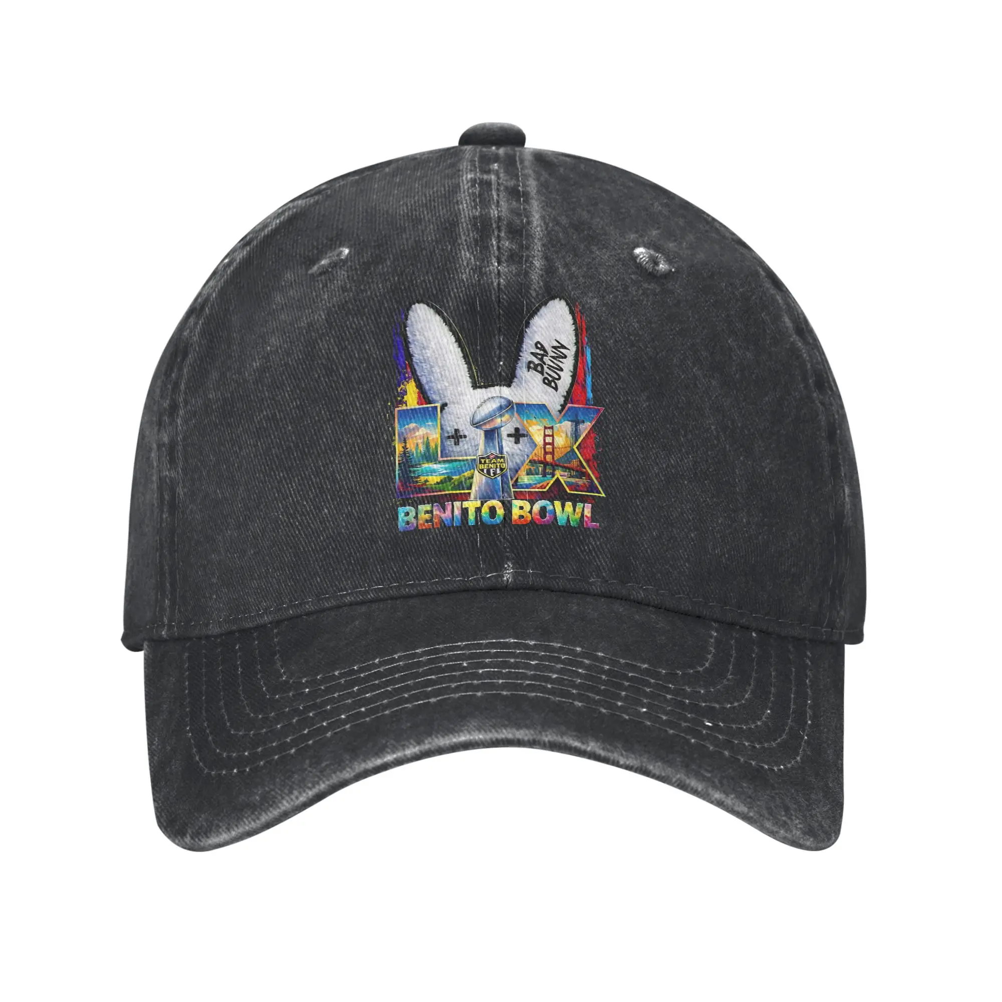 Bad Bunny  Baseball Caps Retro Distressed Denim Washed  Snapback Hat for Men Women Outdoor Activities Unstructured Soft Hats Cap