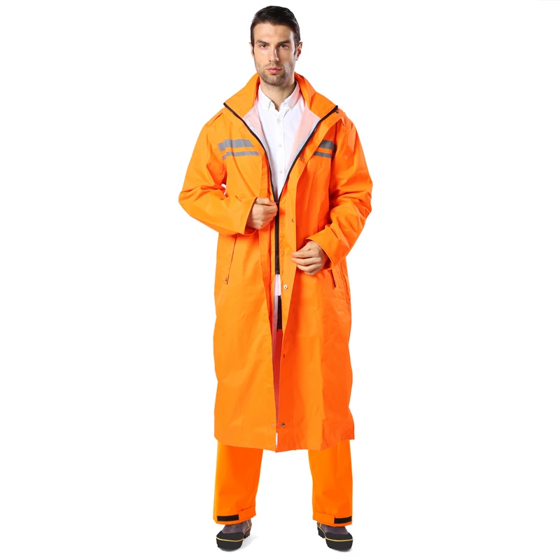 Raincoat Waterproof Men's Long Rain Jacket Lightweight Rainwear Reflective Reusable with Hood