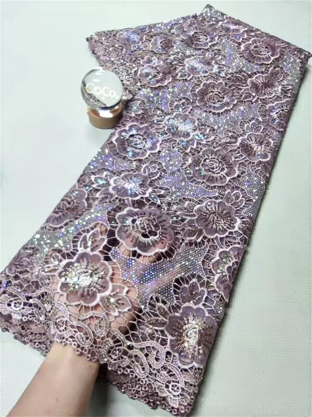 

2025 African Nigerian High-Quality Embroidery Lace Fabric Organza French Tulle Sequins 5 Yards for Wedding Party Dresses XL080