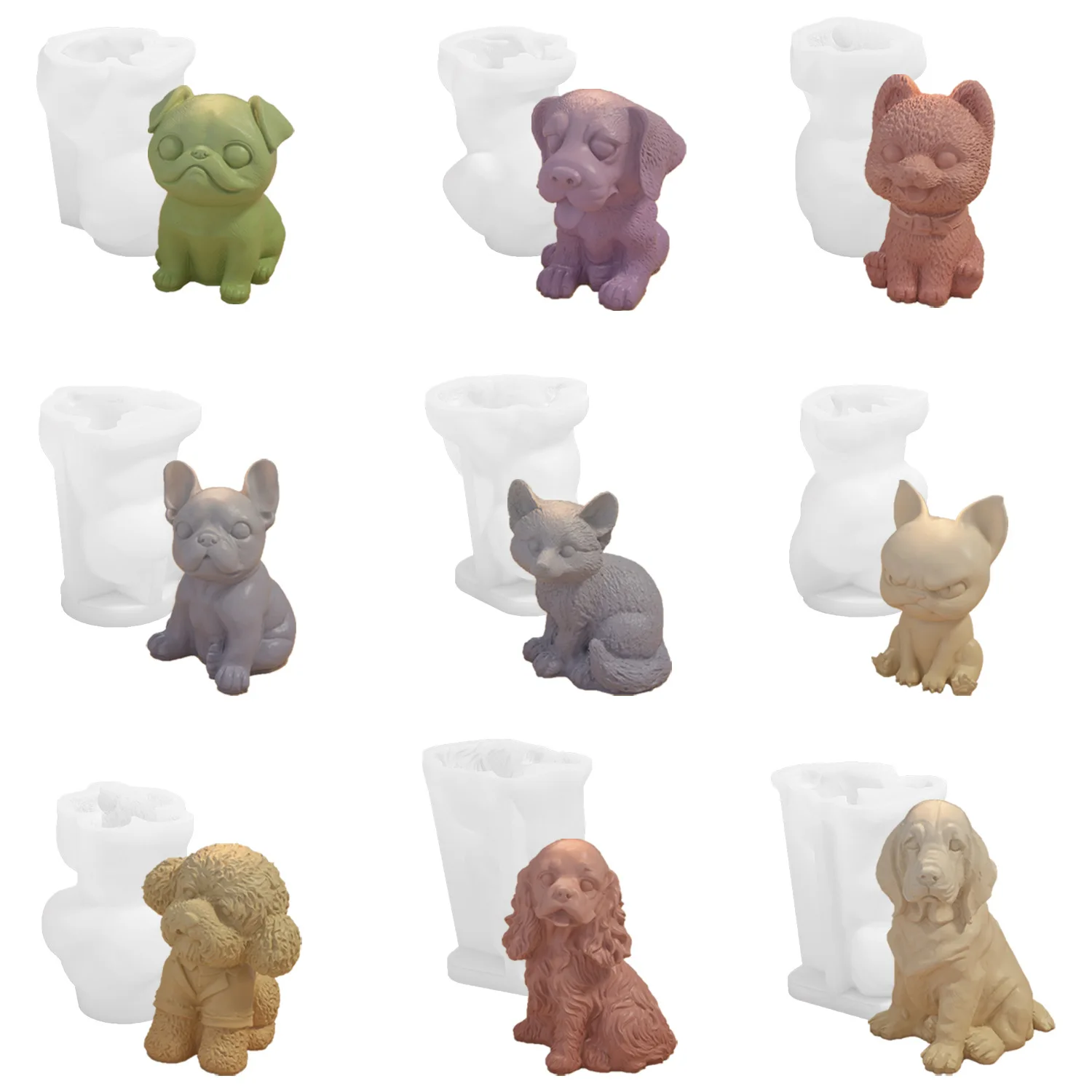 Cute Dog Candle Mold Silicone Labrador Beagles Chihuahua Hiromi Dog Candle Mould 3D Puppy Scented Soap Plaster Craft Making Mold
