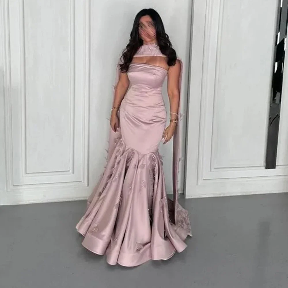 Flechazo sirena hasta el suelo vestido de noche sin tirantes sin mangas con apliques vestidos de fiesta personalizados elegantes mujer