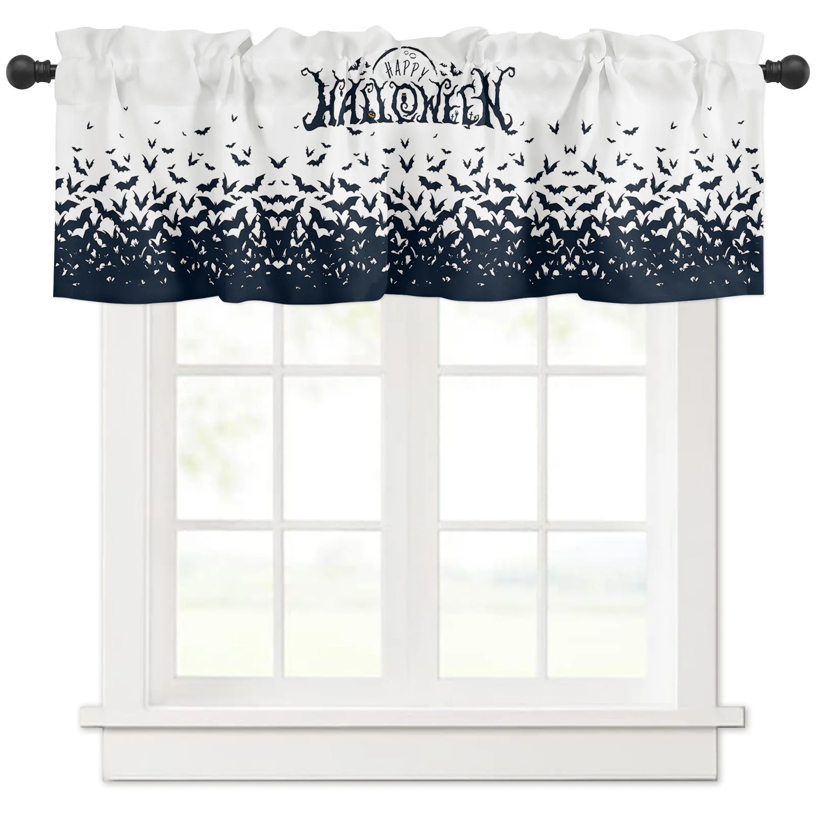 Curtain Valance for Living Room,Happy Halloween Vampire Bat  Valance for Kitchen Window Valance Valance Rod Pocket 1 Panel