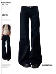Pantalones vaqueros gyuu japoneses Harajuku Trashy Y2K para mujer, Jeans negros de tiro bajo, pantalones vaqueros acampanados de los años 2000, pantalones Kpop Grunge con estilo