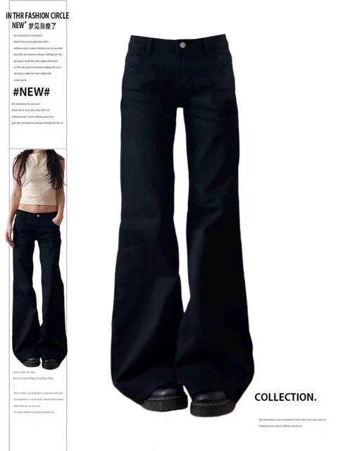 Kobiety Gyaru Japanese Harajuku Trashy Y2K Black Jeans Low Rise Flare Denim Pants 2000s Bell-Bottom Trousers Kpop Grunge Stylish