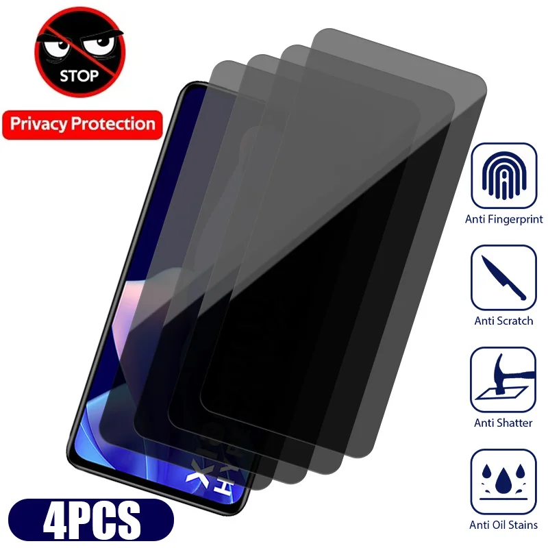 4 PCS Full Cover Anti Spy Screen Protector For Poco F3 F4 GT M4 Pro 5G M5 M5S X3 Pro X4GT X4Pro 5G X5 Pro Tempered Privacy Glass