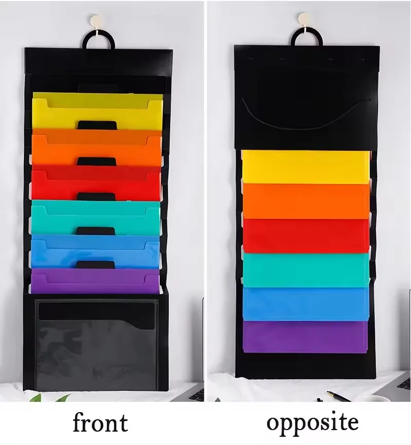 Folders A4 Office Portable Hanging Storage Bag 6 Pockets Expanding File Folder Wall-mounted Colorful Expanding  Container