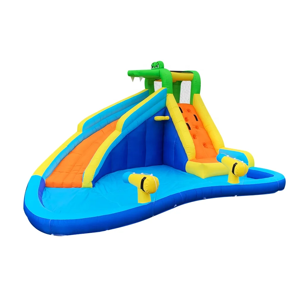 Thrilling fun kids water slide exclamation inflatable park OEM origin inflatable rock climbing bouncy slide game pool