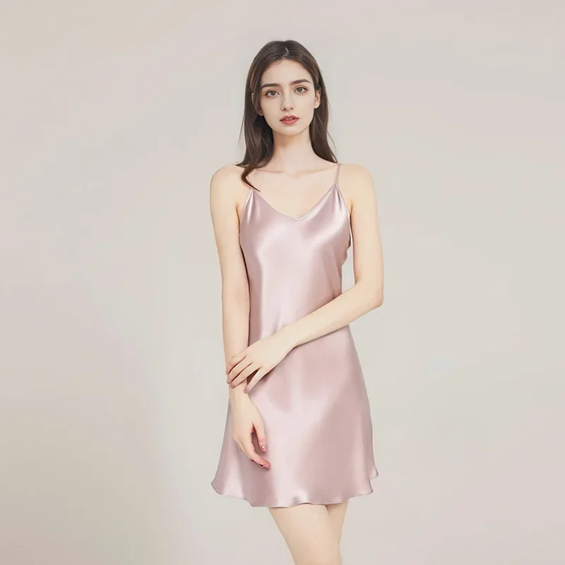 

Sexy Silk Nightdress for Women 100% Mulberry Silk Slip Dress Camisole Elegant Simple Chemise Loungewear Luxury Bridal Nightwear
