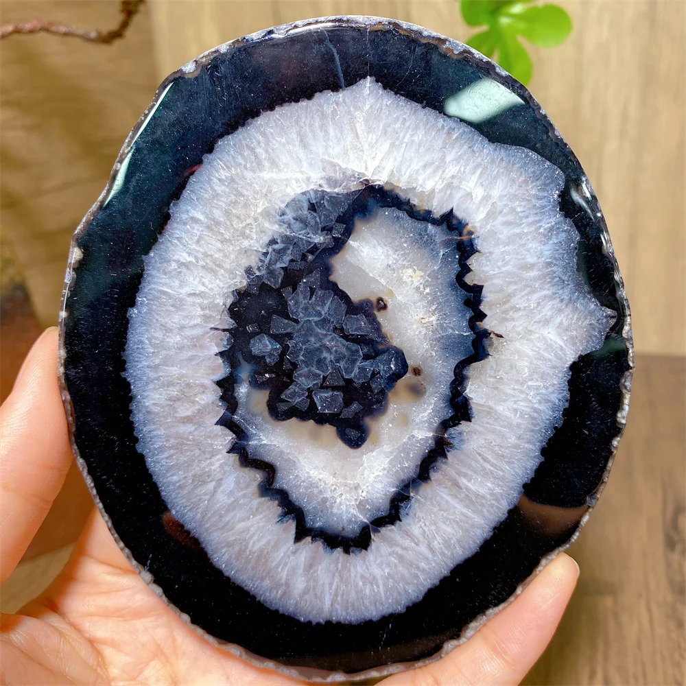 

Natural Gemstone Black Agate Silk Striped Slabs Black Crystal AGATE SLAB Geode Slice Mineral Coaster Healing Reiki Decoration