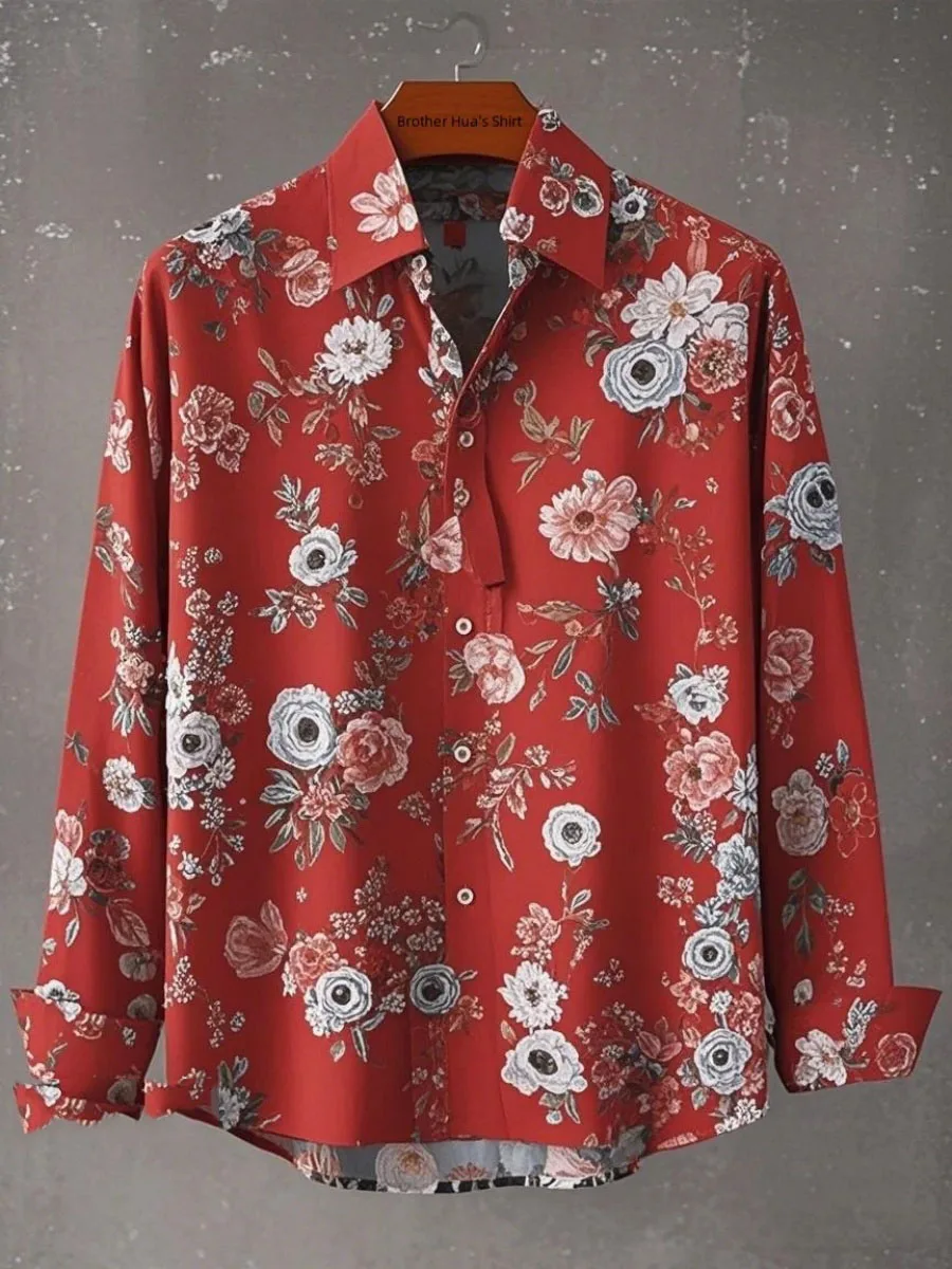 New spring, summer and autumn men's and women's stand-up collar long-sleeved shirts, elegant floral print tops fast delivery