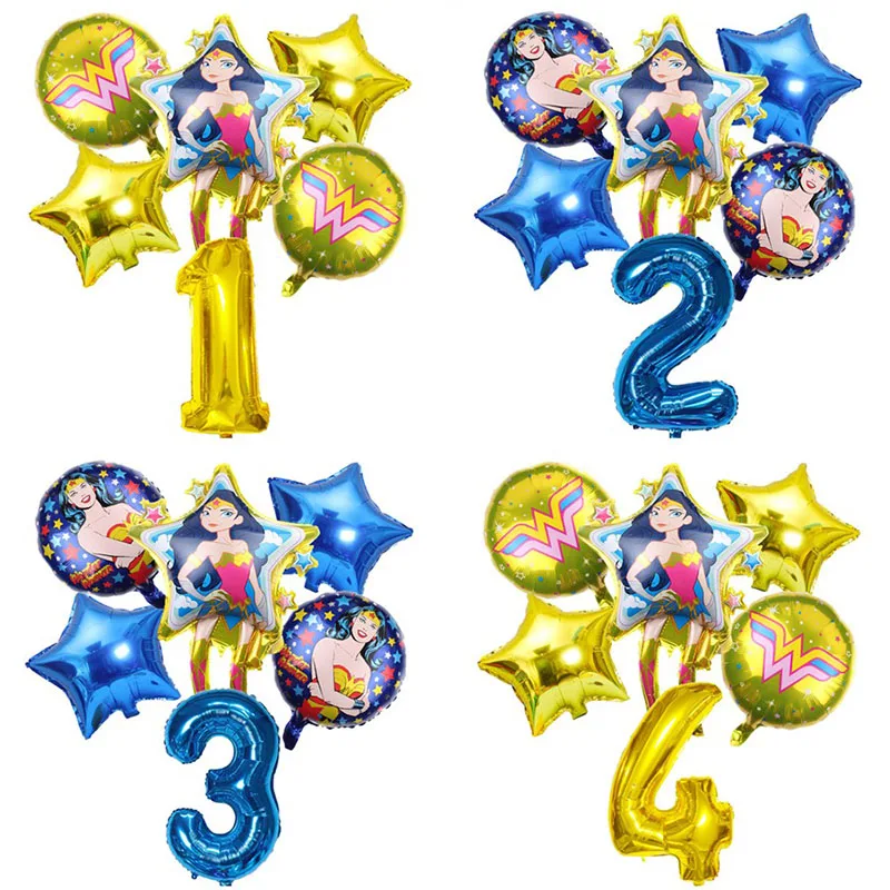 Cartoon Super heroine Birthday Party Foil Balloons set girl Baby Shower Heroine Party Decorations Kids Birthday Party Supplies