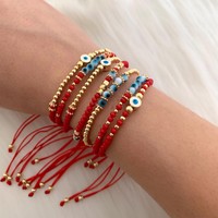 Turkish Evil Eye Bracelet New In Jewelry Red String Lucky Ojo Turco Crystal Beaded Pulseras Gold Plated Bracelet Wholesale