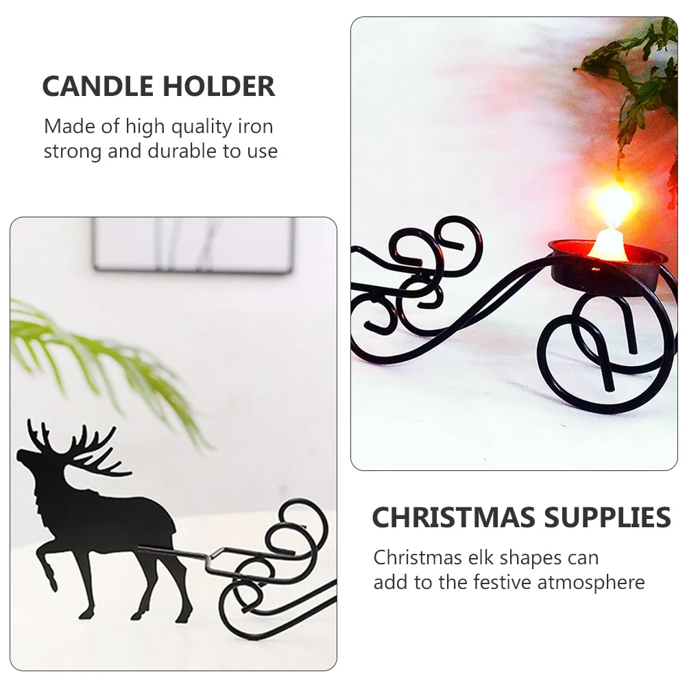

2 pcs Christmas Iron Candlesticks Elk Holders Romantic Decorations For Holiday Home Party Supplies (Black)