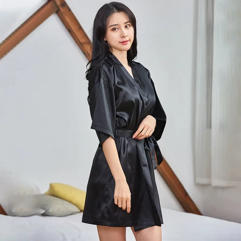 New Summer Comfortable Loose Fit Casual Stylish Thin Home Simple Nice Quality Netflix Beautiful Sateen Sexy Ladie’s Bathrobe
