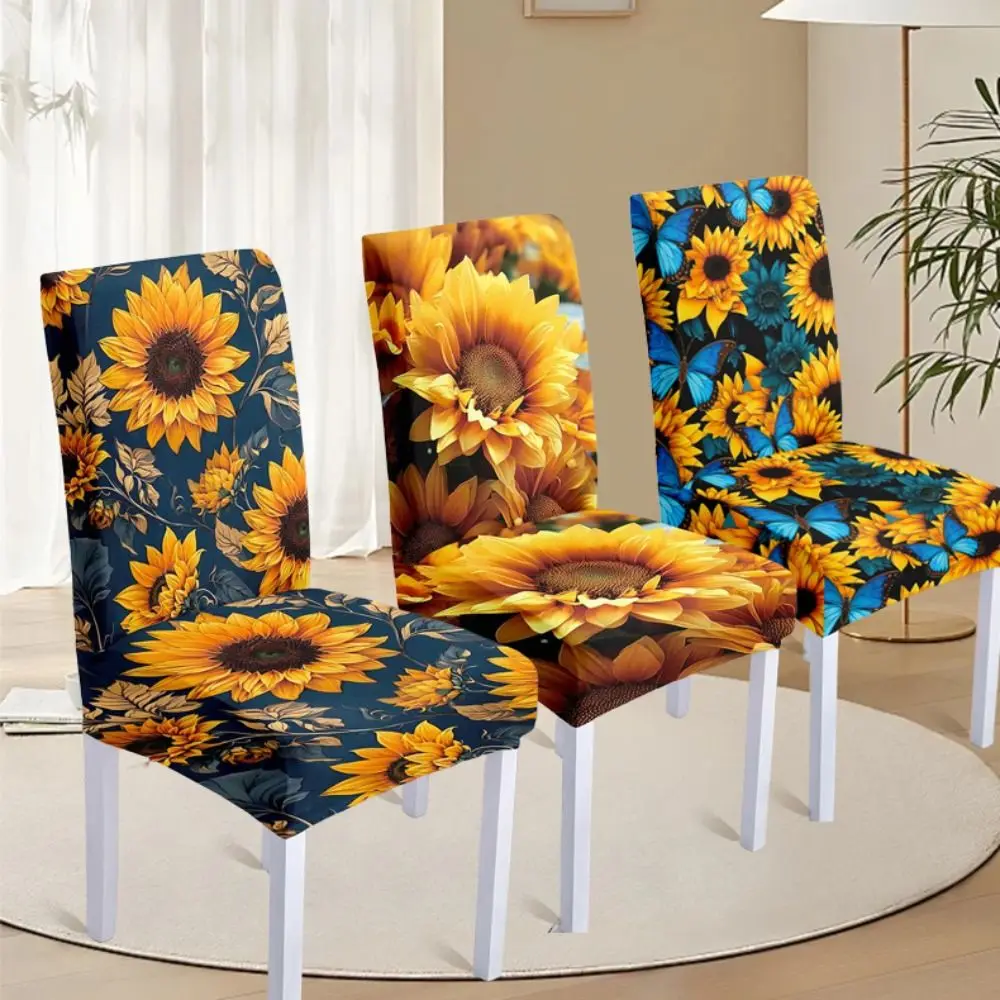 Koruyucu Kılıf Toz Geçirmez Ayçiçeği Elastik Sandalye Kapak Kalınlaşmış Yumuşak Koltuk Örtüsü Evrensel Yıkanabilir Sandalye Minderi Ofis