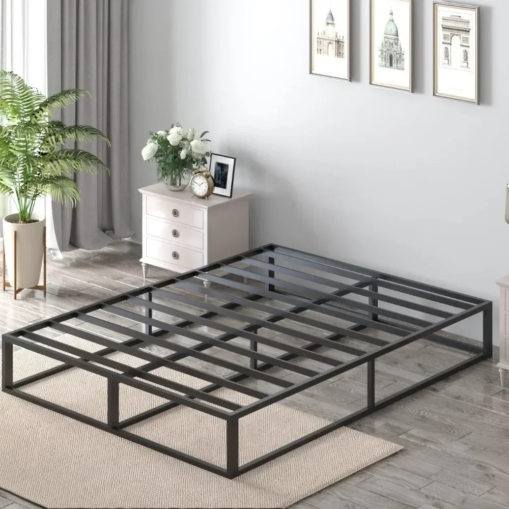 Bed Frame With Steel Slat Support,Low Profile Full Metal Platform Support Mattress Foundation