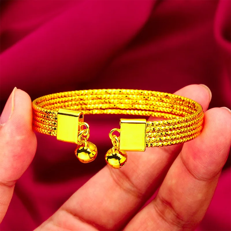 

Women's 24K Gold AU999 Open Starry Sky Bell Bracelet - Exquisite star & bell, light texture, for knitwear & dresses