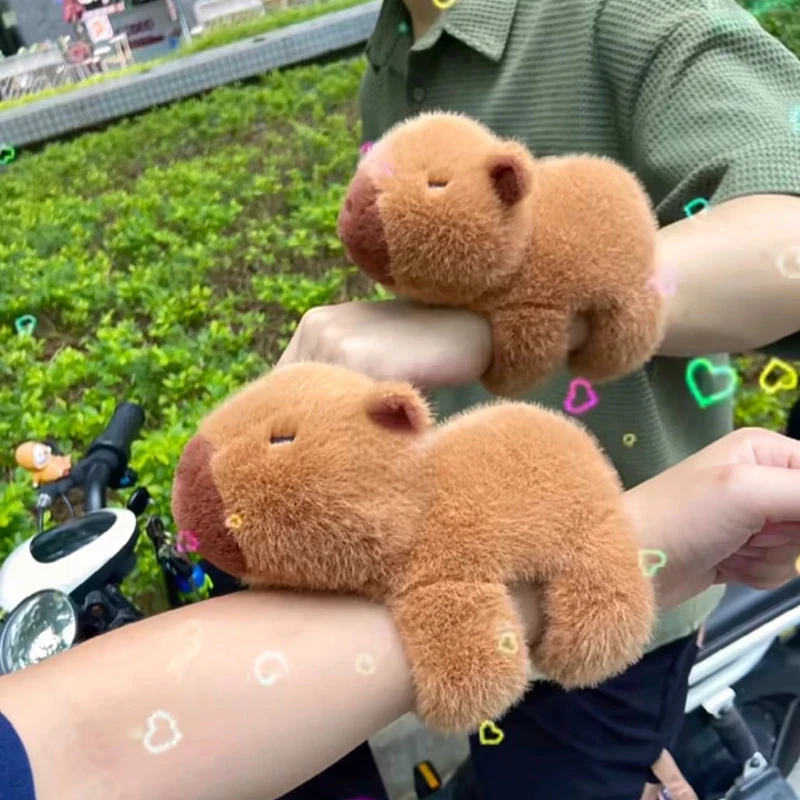 25cm น่ารักเหมือนจริง capybaras แหวน Snap กำไลข้อมือของเล่นตุ๊กตาตุ๊กตาสัตว์ Kawaii capybara plushie Doll ของขวัญตลก