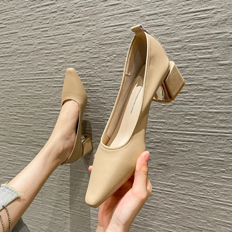 

Women Leather Pumps Solid Color Heels for Women Spring and Autumn Fashion Shoes for Women Pointed Toe Women Pumps Women Shoes