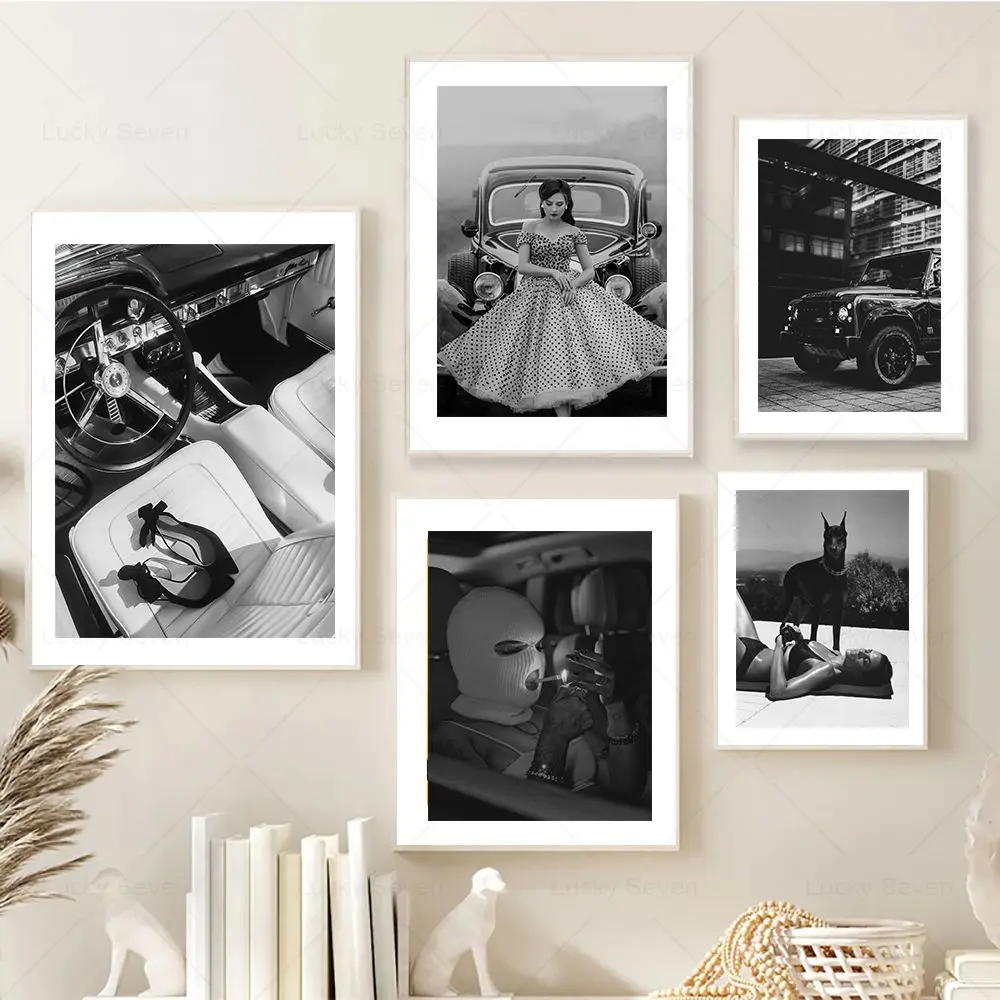 باريس متجر فاخر سيارة الرسم على لوحات القماش الجدارية موضة مثير النساء الملصقات والمطبوعات جدار صور لغرفة المعيشة ديكور المنزل