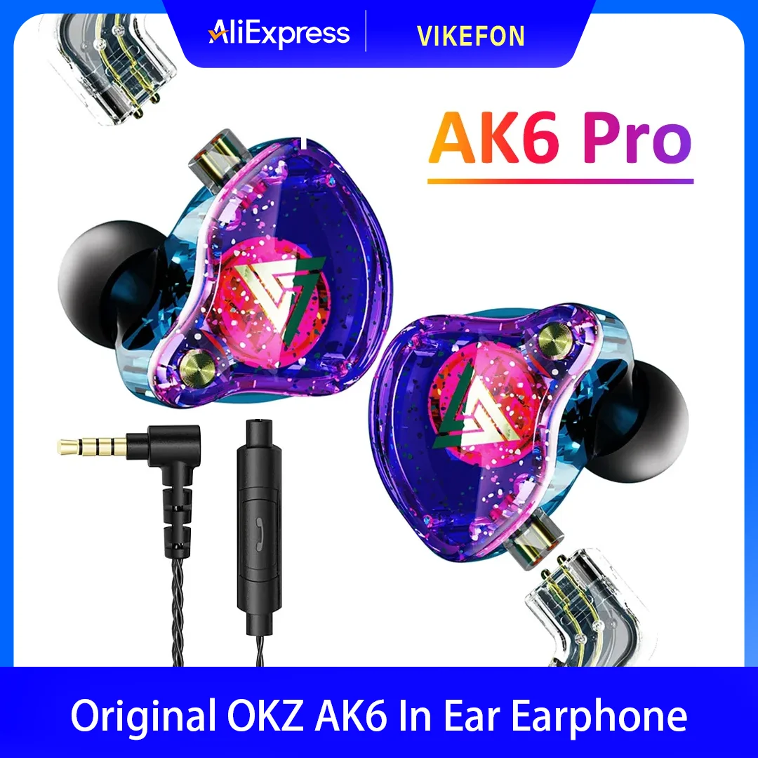 Original QKZ AK6 Pro Copper Driver HiFi Wired Earphone HIFI Bass Earbuds In Ear With Mic Monitor Sport Noise Cancelling Headset — product photo 1 of 1