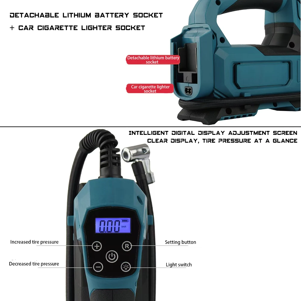 Inflatable Pump For 18V Battery Pin Electric Air Pump Powered Inflator Cordless Car Tire Air Compressor