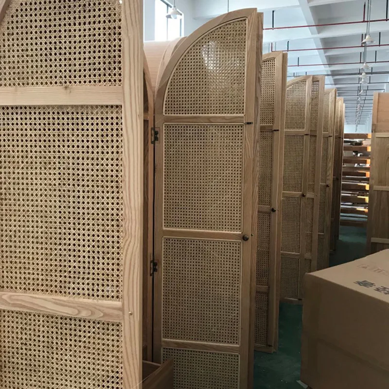 Customized Nordic style living room dining room rattan solid wood screen household bedroom wardrobe cabinet door entrance porch