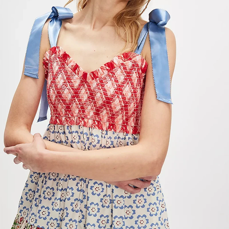 Retro ผู้หญิงฤดูร้อนชุดกระโปรงยาว Bohemian พิมพ์ชุดราตรี Sundress Casual หลวม Patchwork จีบ Maxi Dresses Vestido