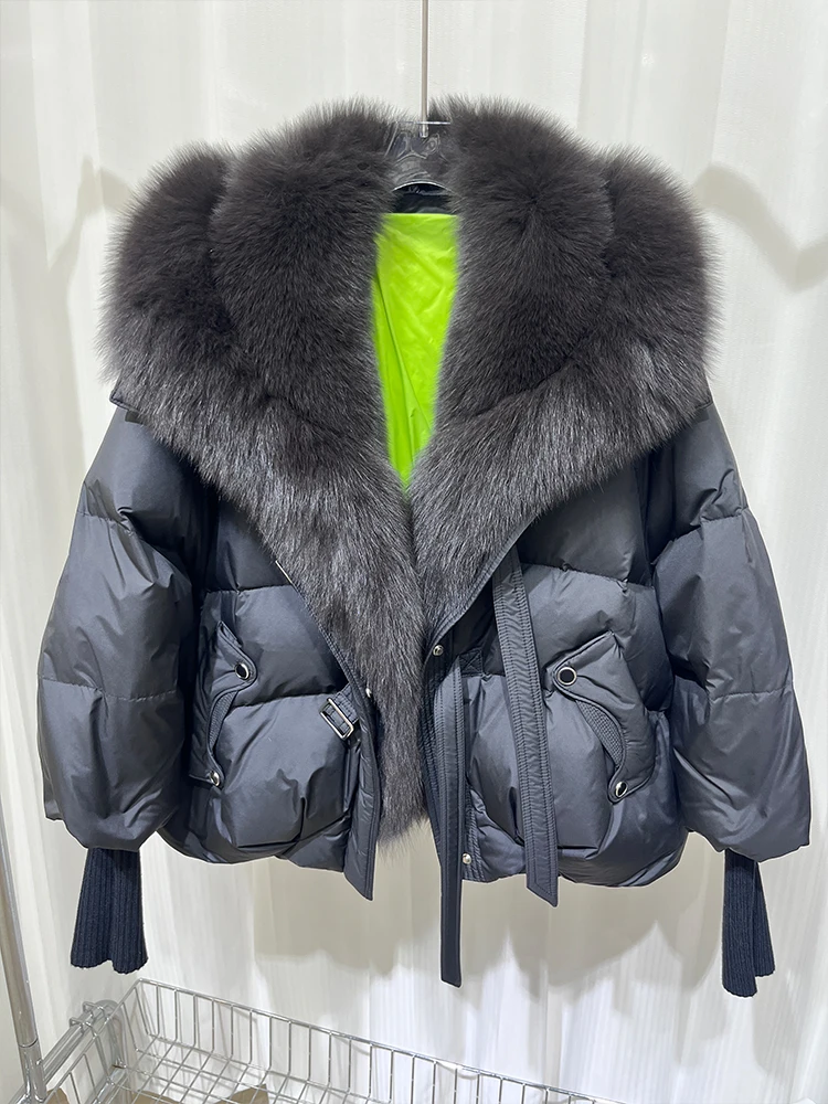 Nova moda inverno natural gola de pele de raposa casacos mulheres ganso para baixo jaqueta puffer jaquetas estilo feminino casacos de luxo frete grátis