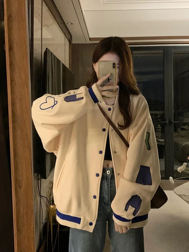 

plus Size Loose Fit Sweatshirt Jacket Women's Spring Autumn Winter New American Casual Style Baseball Coat Top for plus Size