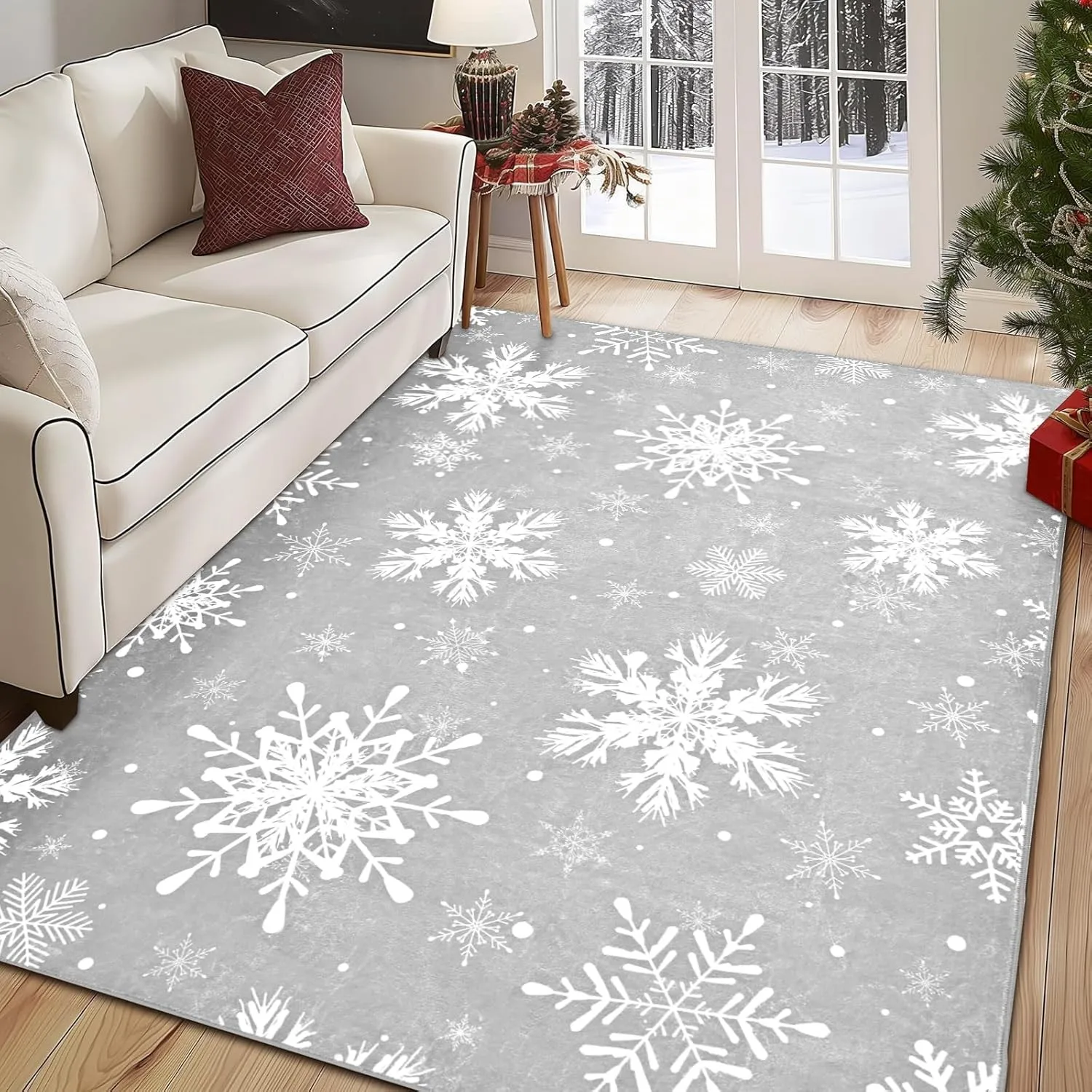 Patchwork-Teppich mit Weihnachtselementen, Rentier, Schneemann, Retro-Tier-Teppich für Küche, Esszimmer, gemütliche, rutschfeste Bodenmatte