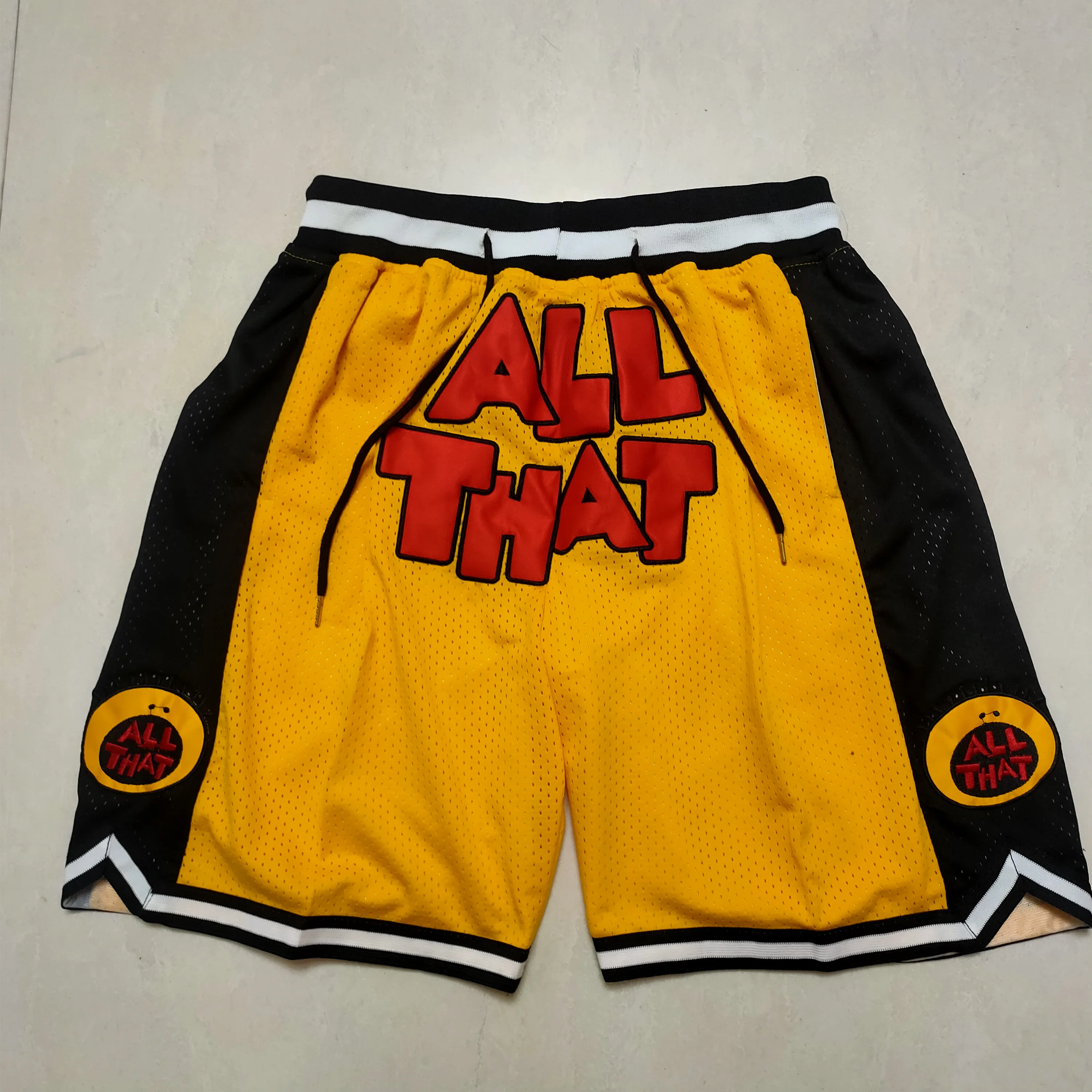 Men Basketball shorts ALL THAT Four pockets Sewing embroidery outdoor sport Beach pants ventilation Black yellow 2024