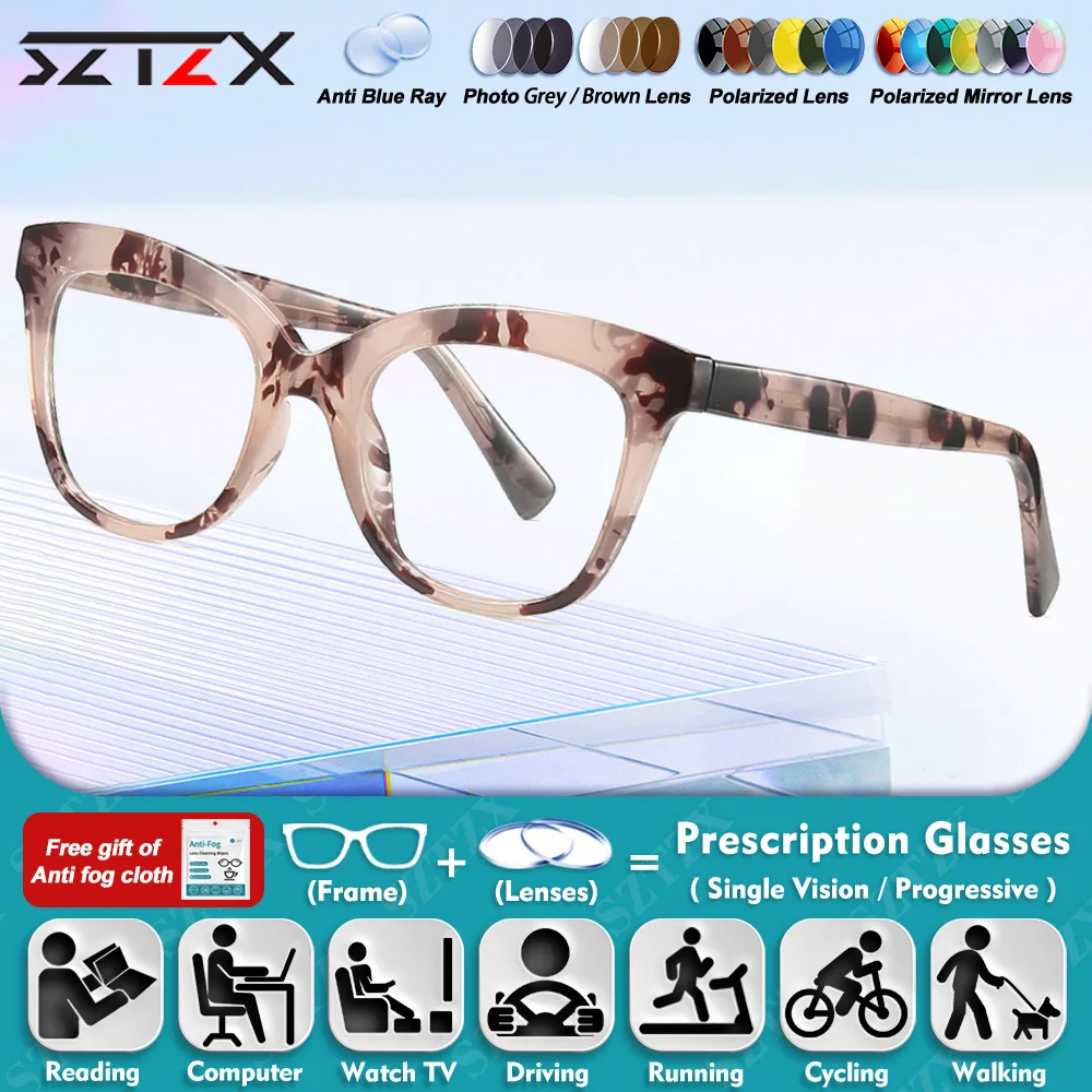 

SZTZX Trendy Butterfly frame Myopia Photochromic Prescription Glasses High Quality Reading Blue Light Filter Progressive Eyeware