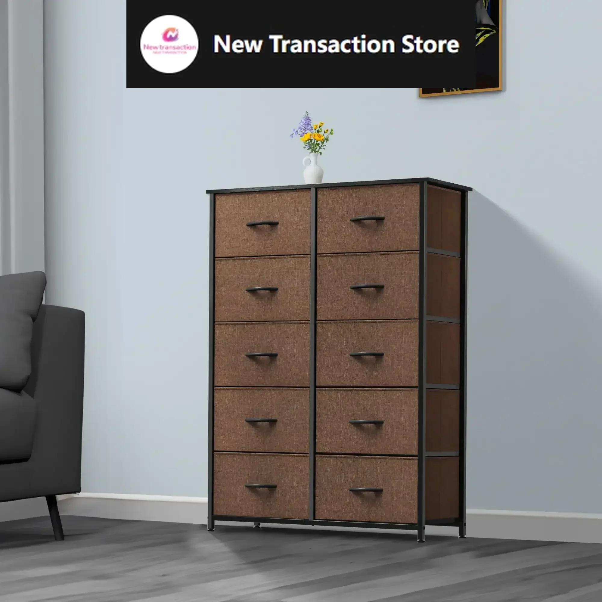 

10 Drawers Dresser Fabric Storage Tower Cabinet Bin Storage Organizer for Closets Bedrooms Kids Room, Brown