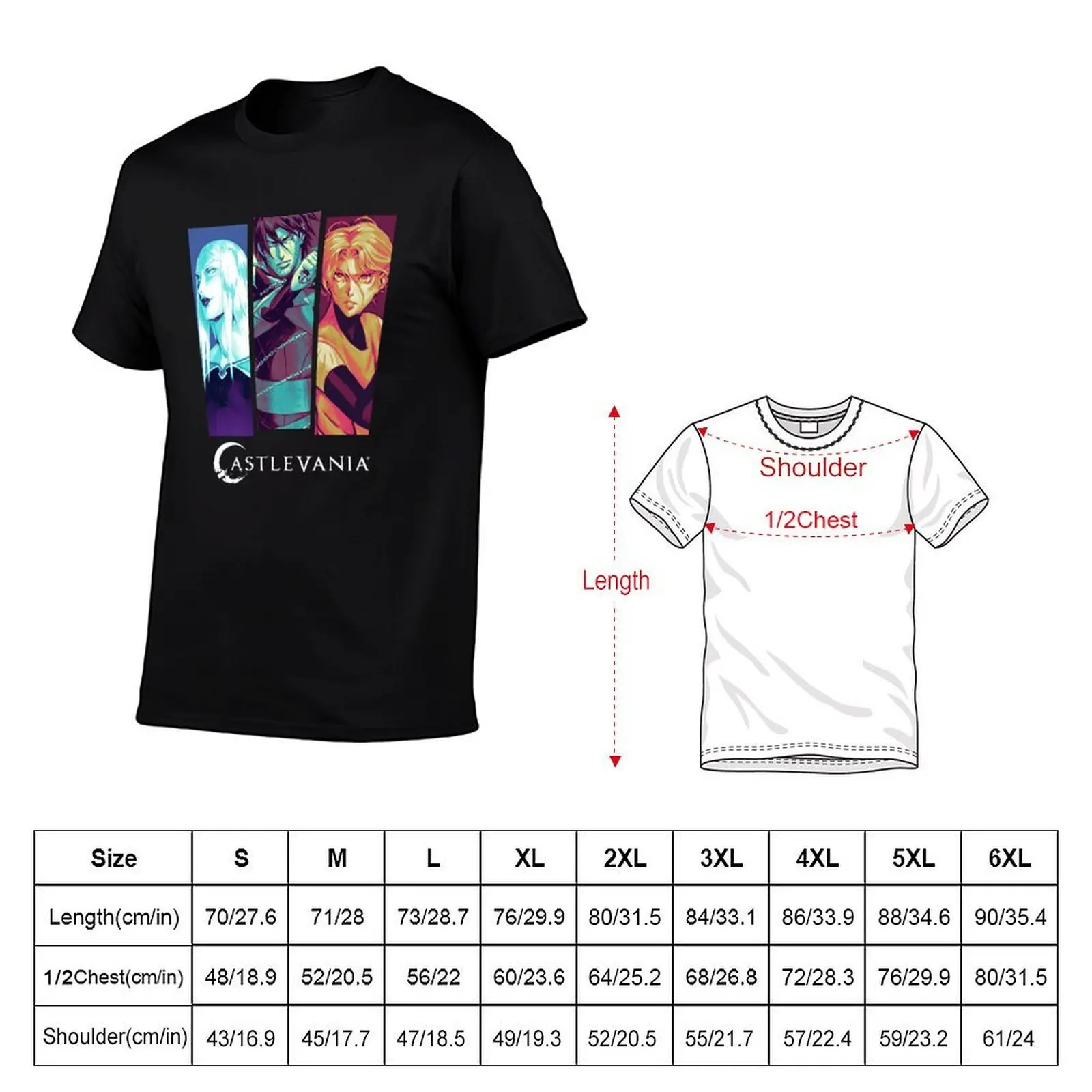 Castlevania Group Shot Pop Panels T-Shirt, Summer Casual Cotton Tee, Oversized Streetwear Tops, Vintage Graphic Print