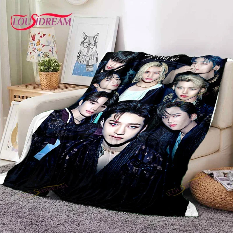 

3D New KPOP Boys Flannel Blanket Bang chan Throw s for Sofa Bed S-Stray K-Kids Warm Portable Fan Gift Travel blankets for beds