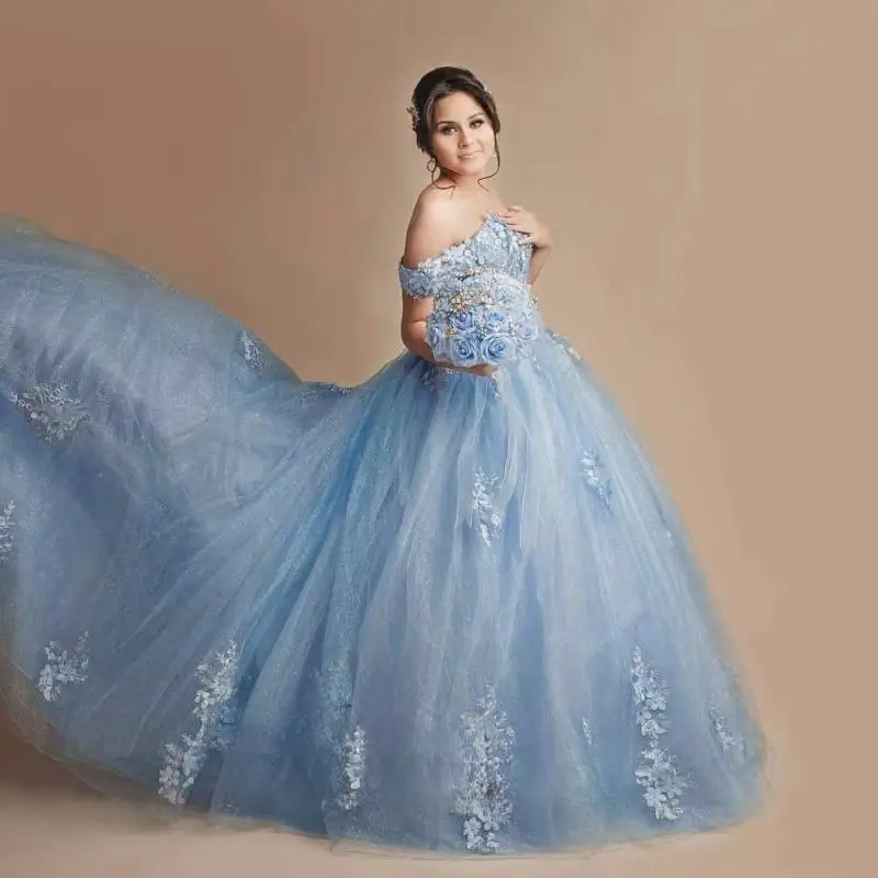 

Customized Glamorous Sweetheart Quinceanera Dresses for Girl Off the Shoulder Tull Lace Appliques Vestidos De 15 Anos